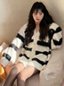 何佳功針織衫女 條紋毛衣外套女秋2025冬季寬松慵懶風(fēng)針織開(kāi)衫紐扣上衣 黑白條紋 均碼 【建議120斤內】 曬單實(shí)拍圖