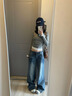 淘稚氣美式辣妹低腰微喇牛仔褲女2025新款高街百搭垂感拖地褲 深藍色-加長(cháng)(TZQ2580421) M 曬單實(shí)拍圖