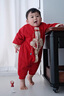 G.DUCKKIDS小黃鴨滿月嬰兒衣服春秋新生兒連體衣中國風百天男女寶寶周歲禮服 紅色金鎖禮服+掛件 66cm 66碼0-3月建議寶寶4-6公斤 曬單實拍圖
