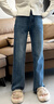 品彩（PinCai）加絨牛仔褲女高腰直筒顯瘦牛仔褲氣質(zhì)兩?？坌蓍e長(cháng)褲P144N3016 曬單實(shí)拍圖