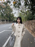 茵曼羊駝毛桑蠶絲牛角扣雙面呢大衣2025冬女裝新款毛呢外套 燕麥色 S 曬單實(shí)拍圖