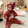 OAK FAMILY新生嬰兒連體衣圣誕拜年服冬款半邊絨滿(mǎn)月寶寶過(guò)年服連身爬服 半邊絨連體衣（寶寶款,不含帽子) 73cm 曬單實(shí)拍圖