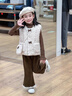 班喜迪女童套裝秋冬裝2025新款兒童夾棉馬甲寶寶毛衣褲子冬季小童裝衣服 米色 110 cm 曬單實(shí)拍圖
