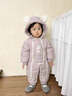 班喜迪嬰兒羽絨服連體衣冬季女寶寶衣服白鴨絨連帽哈衣爬服冬裝外出抱服 紫色 90 充絨量：82g 曬單實(shí)拍圖