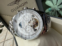 冠琴（GUANQIN）手表男機械表全自動(dòng)鏤空飛輪瑞士品質(zhì)防水夜光皮帶男士雙日歷手表 名匠-本色白面 曬單實(shí)拍圖