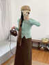 韓系綠色短款長(cháng)袖毛衣針織衫女秋冬2025新款修身毛衣開(kāi)衫單穿上衣 綠色【加絲巾】 均碼 曬單實(shí)拍圖