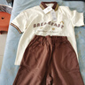 MQD童裝夏裝男大童翻領(lǐng)套裝 咖啡 160 曬單實(shí)拍圖