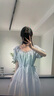 VEGA CHANG藍(lán)色連衣裙女2025新款夏季法式方領(lǐng)泡泡袖抽繩收腰長裙 云水藍(lán) S 曬單實拍圖