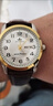 男士手表簡(jiǎn)約大數字中老年人手表雙日歷夜光防水高檔鋼帶石英腕表 666金白棕皮帶 盒子+電池 曬單實(shí)拍圖
