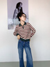 MMLG半開(kāi)拉鏈polo領(lǐng)毛衣女2025早秋新款復古元氣撞色條紋上衣針織衫女 藍咖條 S 曬單實(shí)拍圖