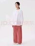 無(wú)印良品（MUJI）女式 麻 寬版褲  褲子女款早秋款寬松休閑褲 女裝 BE1SKC4A 煙熏粉色 XL （165/74A） 曬單實(shí)拍圖