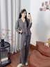 MOXTOC帶胸墊睡衣女秋冬磨毛高級感長(cháng)袖長(cháng)褲吊帶家居服三件套裝可外穿 天空灰（三件裝套裝） L （建議100~120斤） 曬單實(shí)拍圖