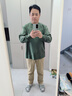 無印良品（MUJI）男式 水洗粗棉線圓領長袖T恤 男士打底衫男款純色套頭衫 ABA93C4A 卡其綠 XL (180/104A) 曬單實拍圖