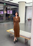 顏域V領(lǐng)花邊蕾絲連衣裙女2025秋冬新款輕熟高貴氣質(zhì)女士收腰長(cháng)裙 咖色 XL 曬單實(shí)拍圖