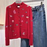 ERDOS【生肖系列】中式立領(lǐng)刺繡休閑彩虹色女開(kāi)衫羊絨衫 寶石紅 165/84A/M 曬單實(shí)拍圖