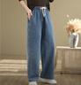 蘑菇同學(xué)大碼牛仔褲女春秋季2025新款小個(gè)子顯高顯瘦直筒牛仔闊腿褲女春季 藍色 L 【建議115-130斤】 曬單實(shí)拍圖