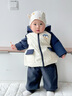 幼歌（YOUGE）嬰幼兒冬季新款保暖雙面穿連帽棉服中小童萌趣防風(fēng)外套 藏青 73 cm 曬單實(shí)拍圖