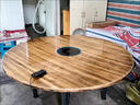 豪瑞森實(shí)木火鍋桌子電磁爐一體圓桌家用酒店餐館桌面板帶轉盤(pán)可折疊桌架 炭燒色 1.2洣桌面+桌架+電磁爐+轉盤(pán) 曬單實(shí)拍圖