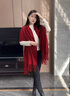 吳蠶里大紅色酒紅色羊毛圍巾女?huà)寢尡久晗财牌呕槎Y旗袍披肩外搭配裙子 酒紅 曬單實(shí)拍圖