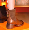 百麗踏瘦瘦馬丁靴女厚底復古彈力短靴女粗跟松糕底英倫風(fēng)加絨休閑襪子靴 棕色單里 37 曬單實(shí)拍圖