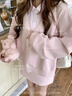 LDBE粉色假兩件Polo襯衫領(lǐng)衛衣女秋季寬松慵懶風(fēng)甜美溫柔休閑上衣外套 粉色 M 80-100斤 曬單實(shí)拍圖