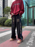 栗譜新中式國風(fēng)褲子男夏季美式復古潮牌闊腿運動(dòng)褲寬松直筒休閑長(cháng)褲子 W209-黑色 XL (建議120-140斤) 曬單實(shí)拍圖