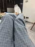 浪莎長(cháng)睡褲男純棉日系格子寬松大碼青年水洗棉休閑居家褲 淺藍 M 曬單實(shí)拍圖