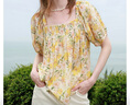 三彩2025夏季新款碎花小衫方領(lǐng)打攬上衣泡泡袖寬松小清新M 檸檬黃花卉 XL 170/92A 曬單實(shí)拍圖