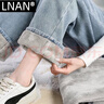 LNAN女裝加絨加厚淺藍色高腰闊腿牛仔褲女2025冬季新款學(xué)生百搭直筒褲 煙灰色【加絨加厚腰圍調節款】 L 【108-118斤】 曬單實(shí)拍圖