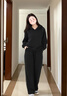 MsShe【10A抗菌空氣層】大碼女裝2025秋季胖mm連帽衛(wèi)衣闊腿褲套裝 黑色現(xiàn)貨 2XL 曬單實(shí)拍圖