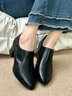 波爾諦奇（BOERDIQI）頭層牛皮真皮女鞋春秋款單鞋粗高跟職業(yè)復古顯瘦時(shí)裝鞋 黑色 38 曬單實(shí)拍圖