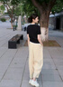 旅途原品ltyp 100%漢麻九分/五F短庫氣球褲 休閑百搭哈倫褲女秋 九分褲-香草黃 M 曬單實(shí)拍圖