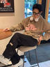 主意范（ZHUYIFAN）胖子大碼230斤褲子男直筒秋冬款工裝褲潮牌大碼直筒闊腿休閑褲 A001-K1050黑色 5XL (195) 205-230斤可穿 曬單實(shí)拍圖