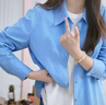 三彩2025秋季新款純色襯衫翻領(lǐng)寬松襯衣簡(jiǎn)約通勤疊穿Z 深海藍預售[付款25天內]發(fā) L 165/88A 曬單實(shí)拍圖