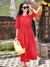 皮爾卡丹（pierre cardin）意大利尾單剪標(biāo)女寬松苧麻大擺長(zhǎng)裙七分袖棉麻亞麻連衣裙 紅色（少量現(xiàn)貨） L 【建議110-130斤】 曬單實(shí)拍圖