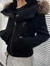 F426超好看冬季新款短棉服可拆卸毛領(lǐng)斜門(mén)襟棉服 黑色 M 曬單實(shí)拍圖