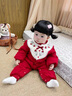 班喜迪嬰兒衣服秋冬裝嬰幼兒連體衣寶寶百天周歲禮服加絨哈衣冬季外出服 紅色 80cm 曬單實(shí)拍圖