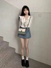 唐菓蜜早秋連衣裙女2025新款女裝韓系減齡漂亮初戀清純奶甜小個(gè)子套裝裙 杏色上衣+牛仔短裙 M 曬單實(shí)拍圖
