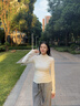 LAGOGO奶霜蕾絲袖半高領(lǐng)打底衫女拉谷谷2025年冬季新款肌理感T恤 米白色 M 曬單實(shí)拍圖