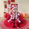 優(yōu)奇嬰兒拜年服紅色喜慶寶寶連體衣加絨加厚冬裝保暖衣服幼兒過(guò)年爬服 紅色刺繡連體衣+帽子+腳套 66cm 曬單實(shí)拍圖