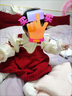 G.DUCKKIDS小黃鴨女童套裝春秋款連衣裙周歲女寶寶公主裙禮服兒童秋冬兩件套 紅色春秋套裝（花朵款夾子） 90 尺碼1~2歲【 80-90cm】 曬單實(shí)拍圖
