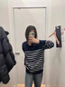 矜持范毛衣女針織衫女秋冬2025新款學院風黑白條紋外穿內搭長袖圓領上衣 黑色單件 S 【建議75-90斤】 曬單實拍圖
