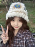 viney帽子女冬季2025新款醒獅帽保暖毛絨顯臉小水桶帽毛茸茸兔毛漁夫帽 淺卡其拼藍 曬單實(shí)拍圖