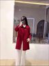 恒源祥毛呢外套女中長(cháng)款2025秋冬新款小個(gè)子赫本風(fēng)新年紅色呢子大衣 法國紅 XL 建議120-140斤 曬單實(shí)拍圖