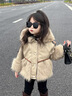 G.DUCKKIDS女童秋冬裝外套2024新款寶寶冬季洋氣加絨皮衣兒童上衣小女孩皮草 卡其 140 cm 曬單實(shí)拍圖