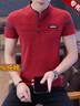 國際米瀾高檔品牌100%純棉短袖t恤男士夏季新款立領(lǐng)有領(lǐng)polo.衫休閑上衣服 紅色 3XL 推薦【156-168斤】 曬單實(shí)拍圖