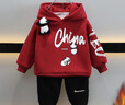 迪士尼（Disney）男童加絨套裝新款寶寶衣服秋冬兒童衛衣韓版中小童保暖連帽兩件套 酒紅色熊貓掛件套裝（加絨） 110 碼 建議3-4歲 體重30-35斤 曬單實(shí)拍圖