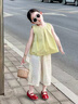G.duck小黃鴨童裝兒童套裝女童夏季背心衣服小女孩夏日超好看洋氣兩件套 黃色套裝 90 (升級款) 曬單實(shí)拍圖