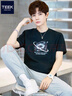 TEEK純棉短袖t恤男生潮流衣服 2026夏季上衣青年時(shí)尚印花休閑百搭男裝 HS1538黑色 S 曬單實(shí)拍圖