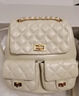 塔馳密司（touchmiss）感輕奢2025年新款頭層牛皮菱格雙肩包煉條背包書(shū)包 米白(預售) 曬單實(shí)拍圖